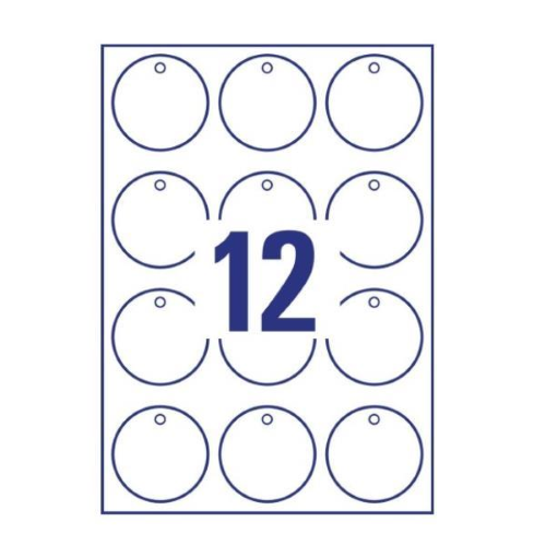 Cartellino stampabile - in cartoncino - con bordi lisci - laser - diametro 60 mm - 12 cart/fg - 10 fogli - bianco - Avery